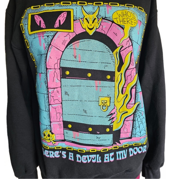 'Devil At My Door' Long Sleeve Crewneck Sweatshirt Adult Size Small - Picture 6 of 15